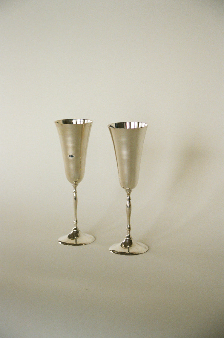 Elegant Pair of Vintage Silverplate Champagne Flutes