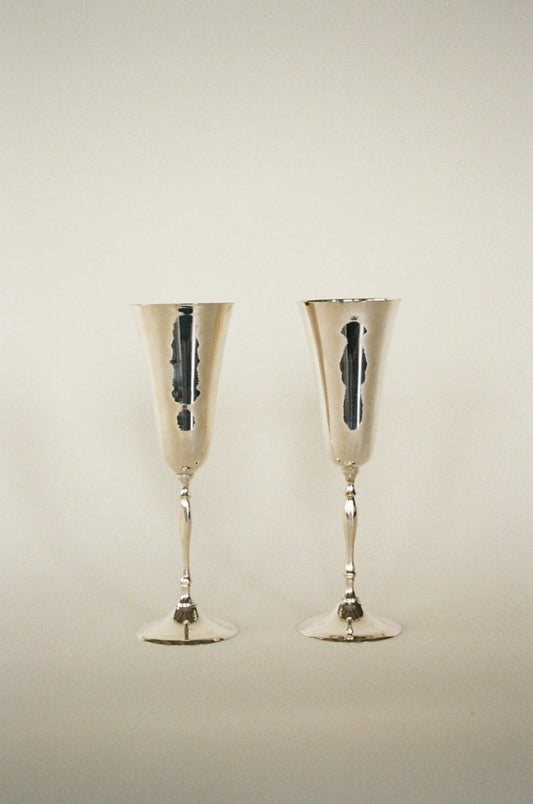 Elegant Pair of Vintage Silverplate Champagne Flutes