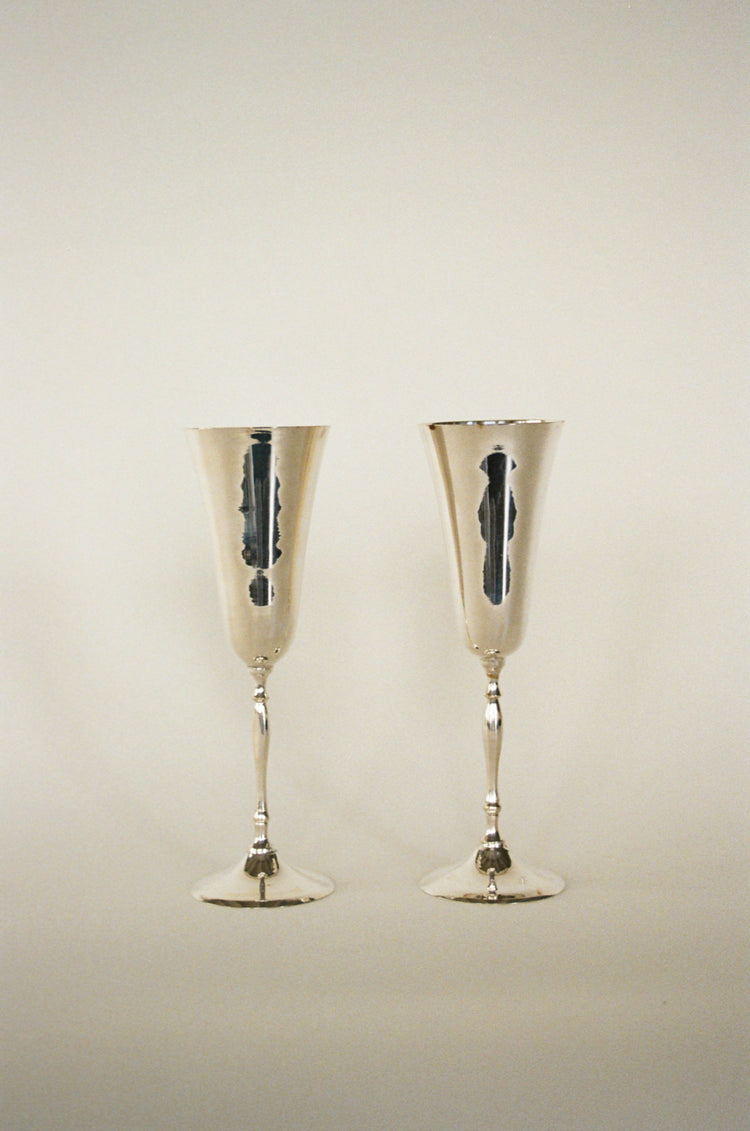Elegant Pair of Vintage Silverplate Champagne Flutes