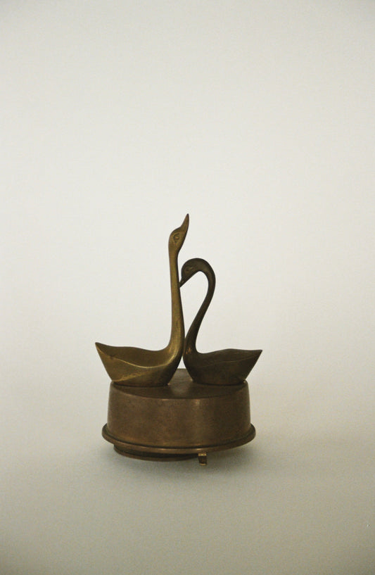 Vintage Brass Swan Music Box