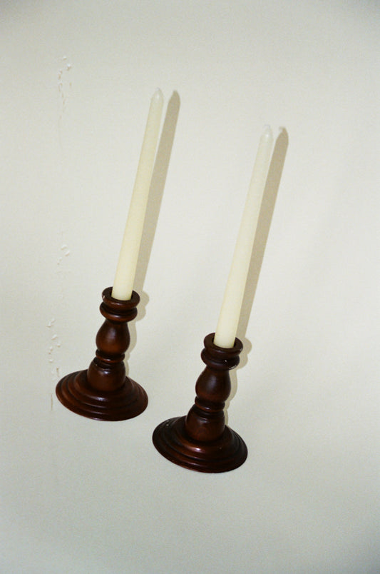 Pair of Vintage Turned Wood Candlesticks