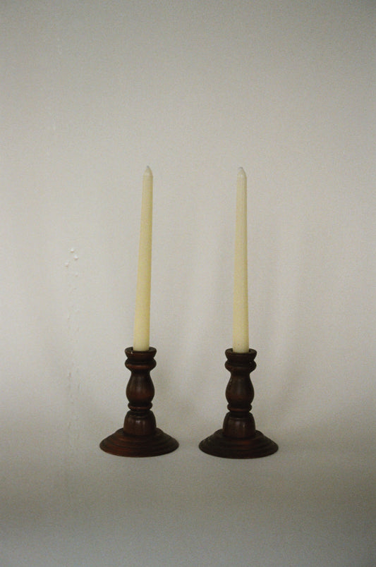 Pair of Vintage Turned Wood Candlesticks