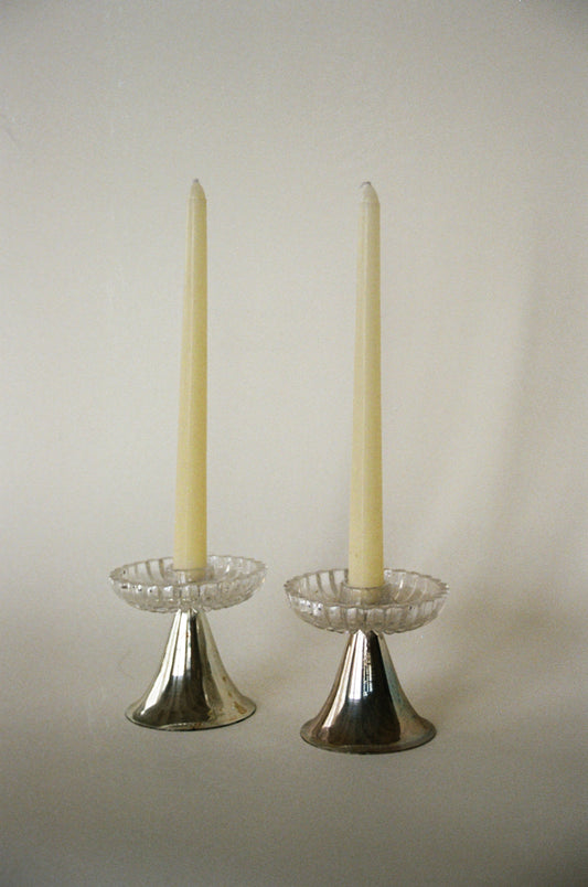 Pair of Vintage Candlesticks with Glass Detail
