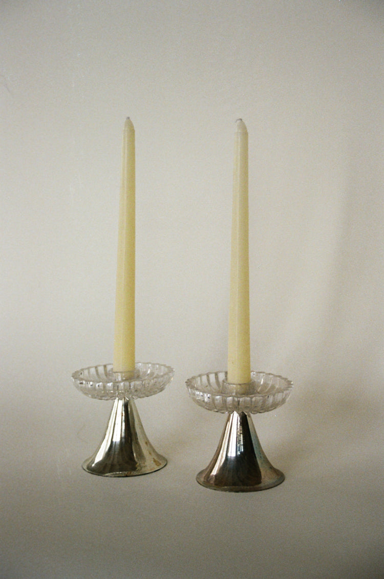 Pair of Vintage Candlesticks with Glass Detail