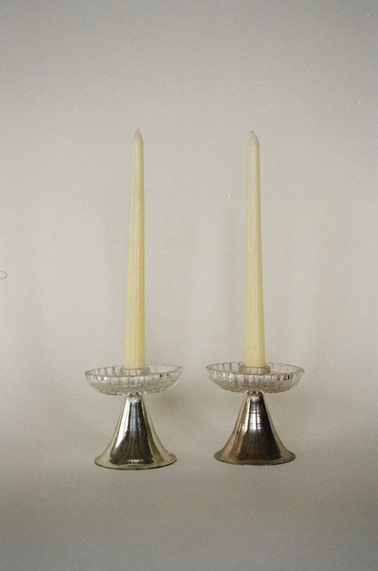 Pair of Vintage Candlesticks with Glass Detail