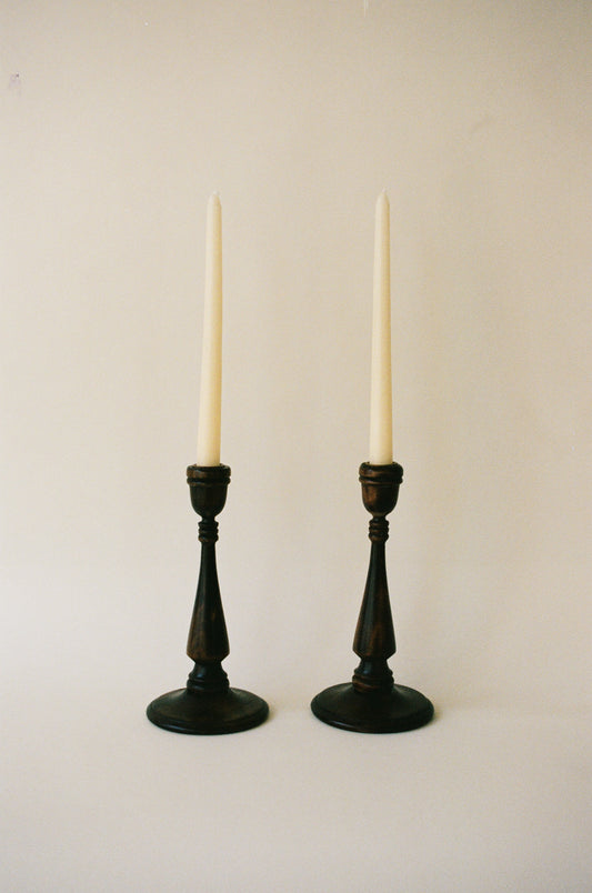 Pair of Turned Wood Candlesticks