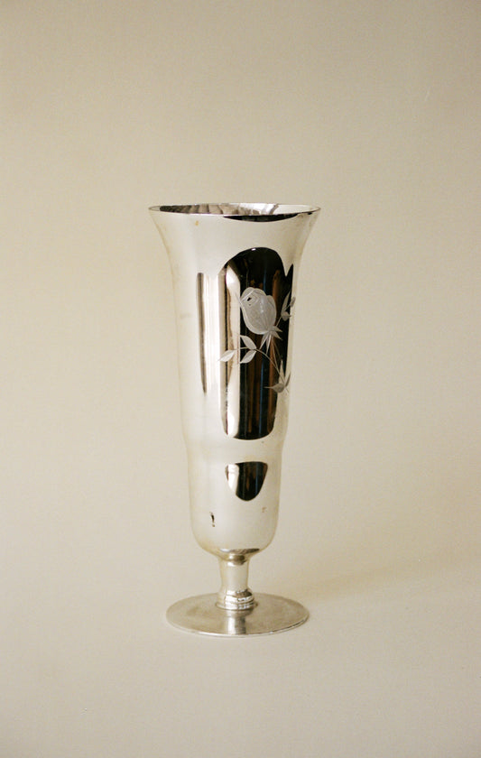 Vintage Candlelite Floral Etched Glass Vase