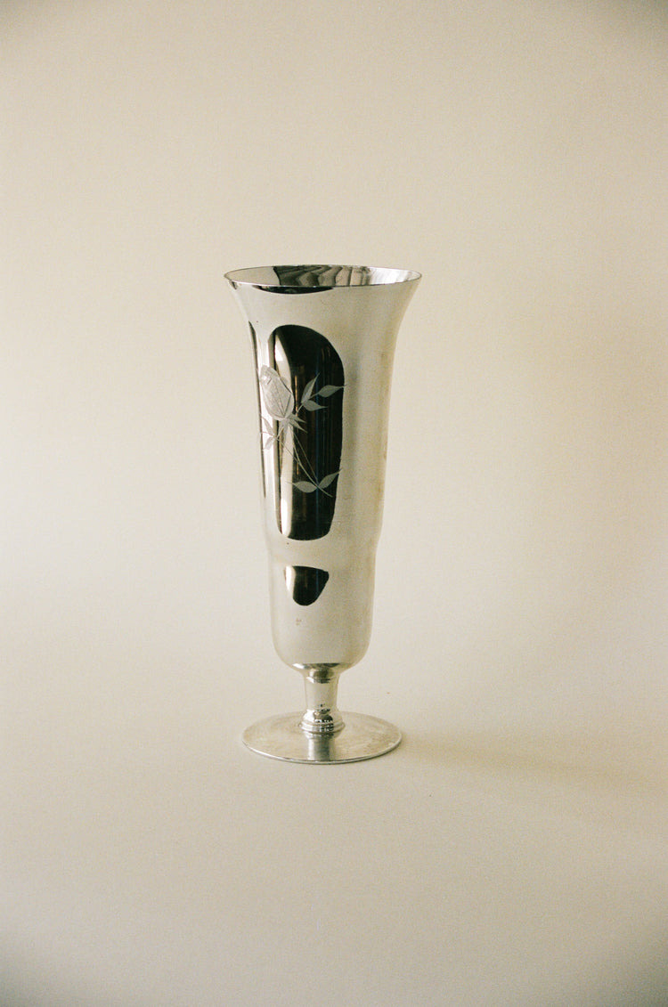 Vintage Candlelite Floral Etched Glass Vase