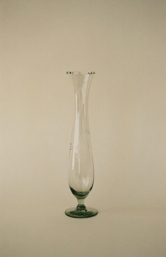 Fluted Etched Glass Bud Vase