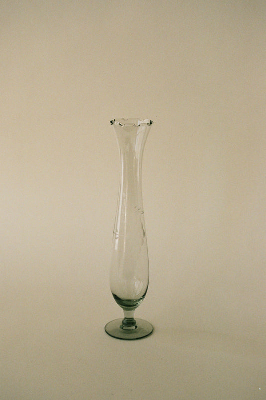 Fluted Etched Glass Bud Vase