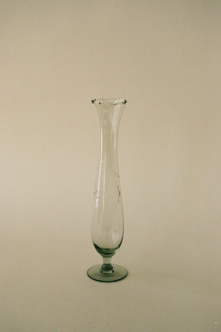 Fluted Etched Glass Bud Vase