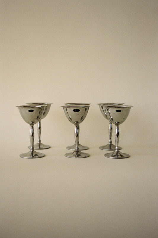 Set of Six Stainless Steel Goblets with Aged Patina
