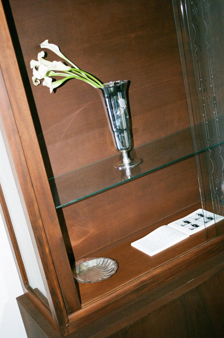 Art-Deco Influenced Display Cabinet with Etched Sliding Glass Doors
