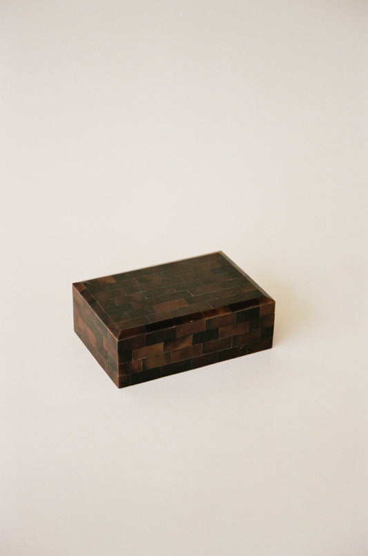 Vintage Brown Mosaic Inlaid Keepsake Box
