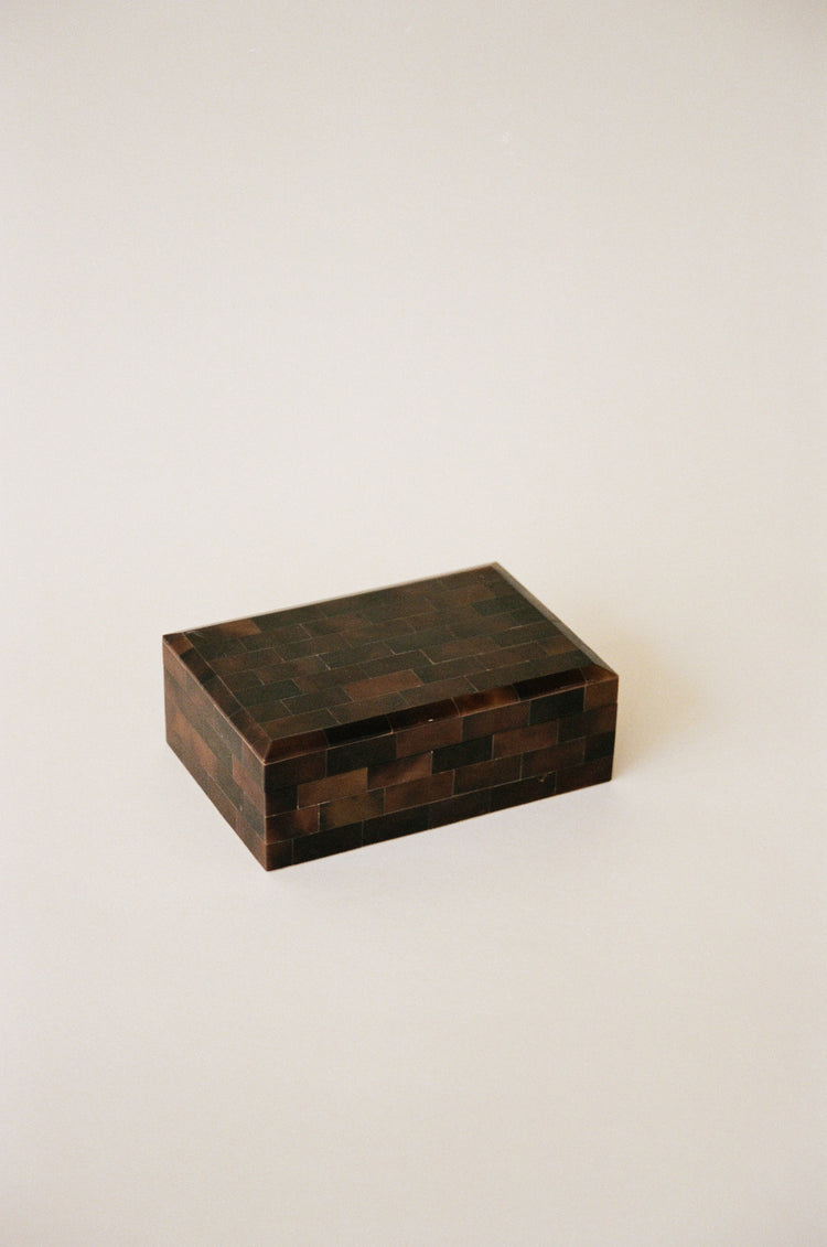 Vintage Brown Mosaic Inlaid Keepsake Box