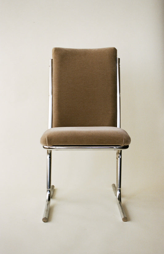 Set of Four Vintage Chrome Cantilever Dining Chairs in Mohair