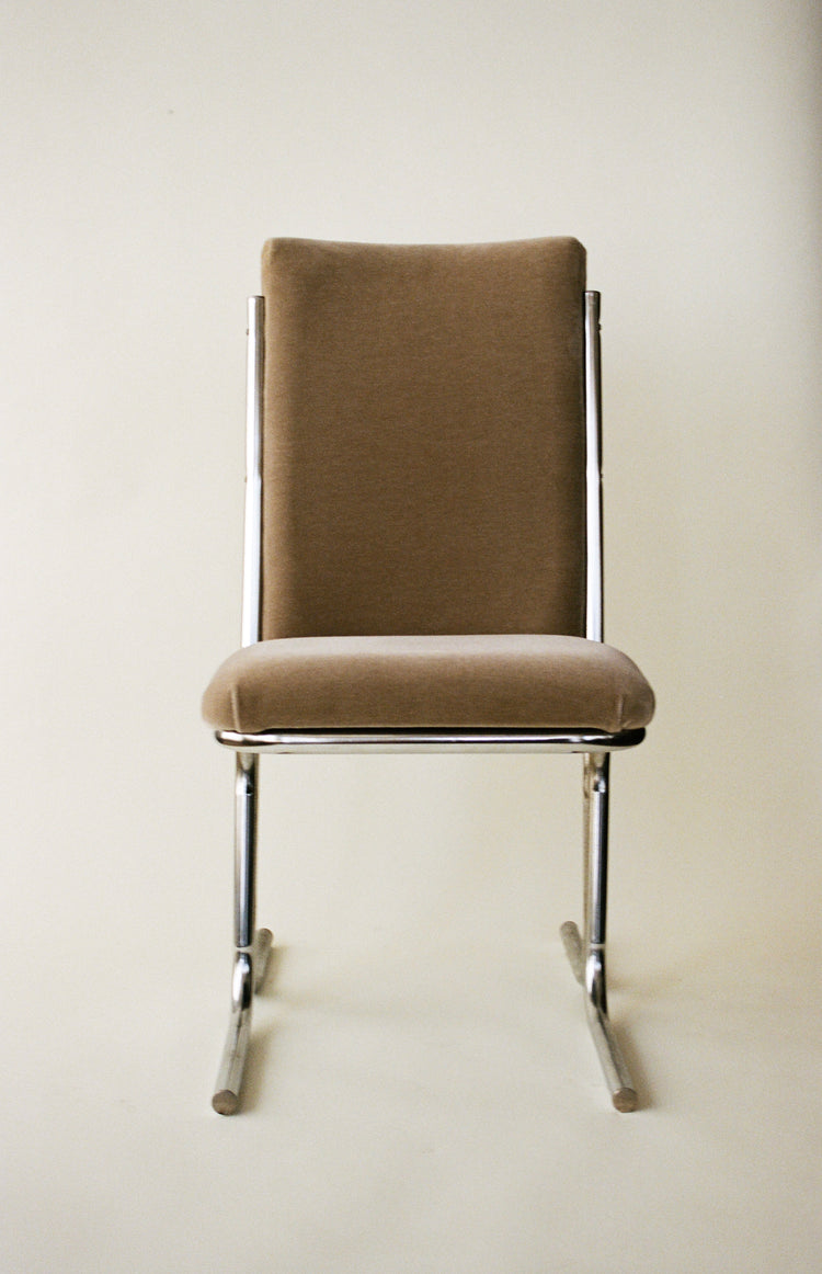 Set of Four Vintage Chrome Cantilever Dining Chairs in Mohair