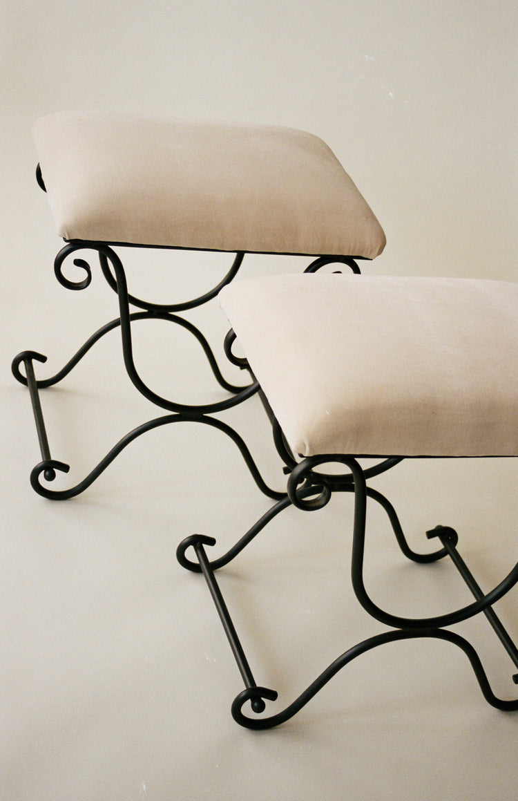 Pair of Curule-Style Iron Stools