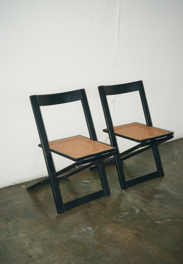 Pair of Vintage Caned Folding Chairs in the Style of Aldo Jacober
