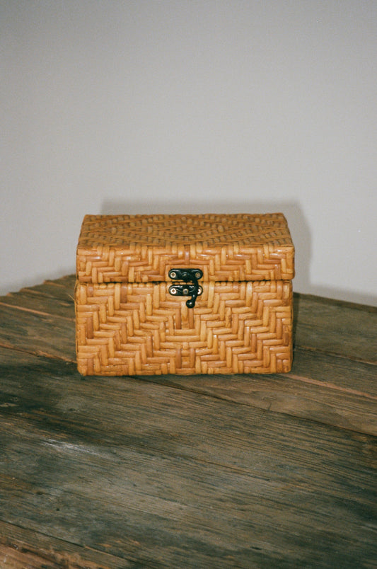 Vintage Wicker Storage Box with Latch