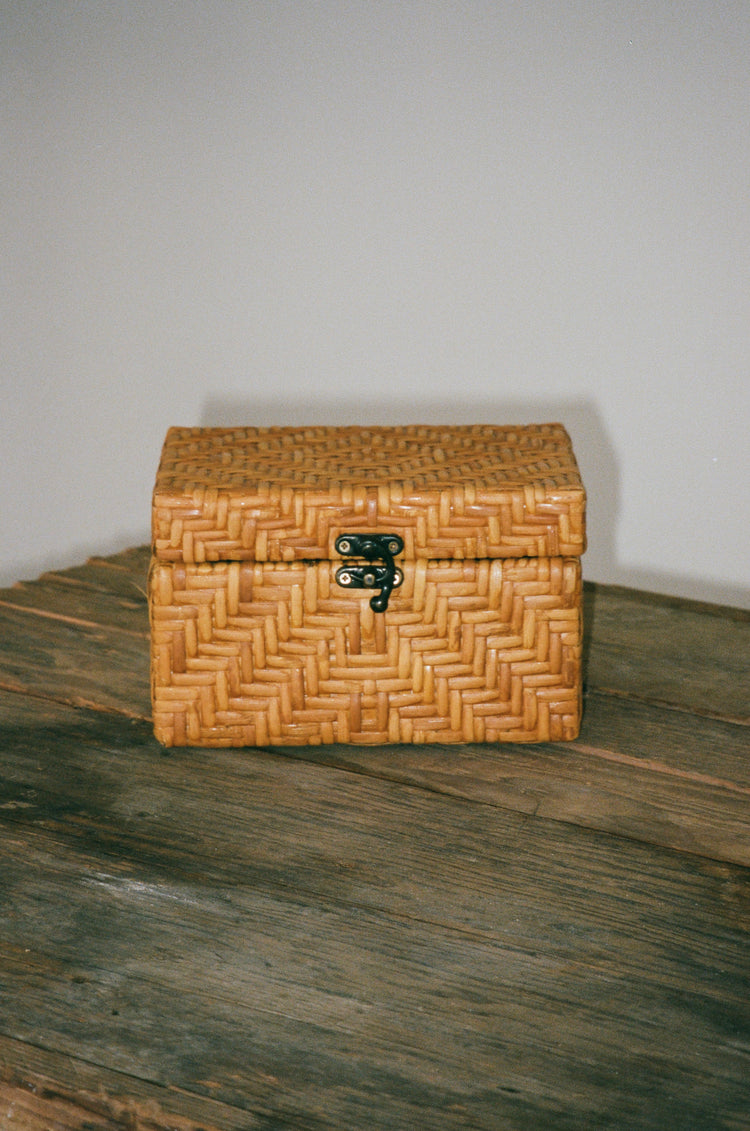 Vintage Wicker Storage Box with Latch