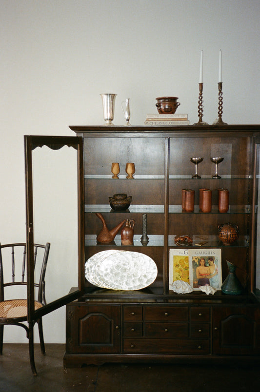 Antique Wood Display Cabinet with Skeleton Key