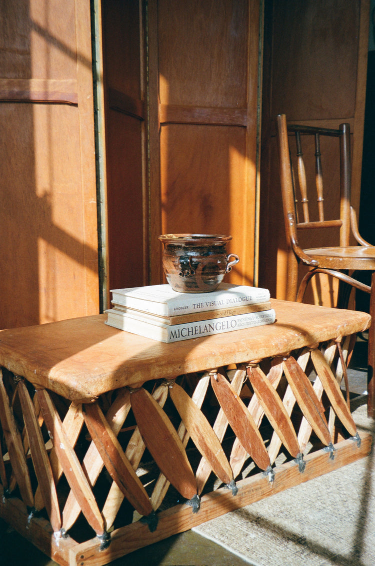 Equipale Leather & Cedar Ottoman / Coffee Table