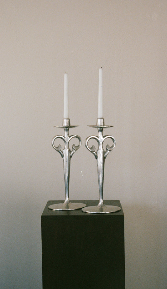 Pair of Aluminum Tall Candleholders