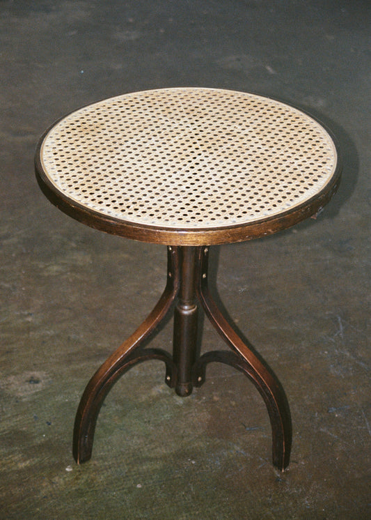 Vintage Bentwood Round Cane and Wood Thonet Style Side table