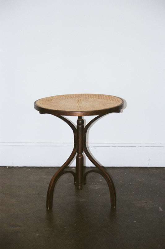 Vintage Bentwood Round Cane and Wood Thonet Style Side table