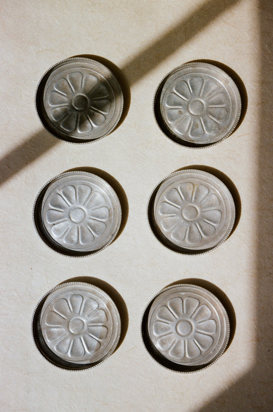Vintage Aluminum Metal Drink Coasters with Caddy Holder
