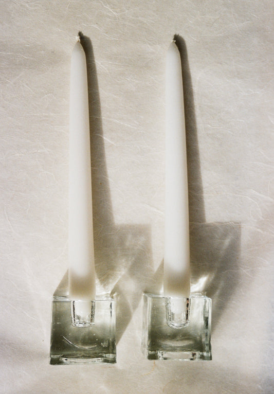 Pair of Glass Block Candle Holders