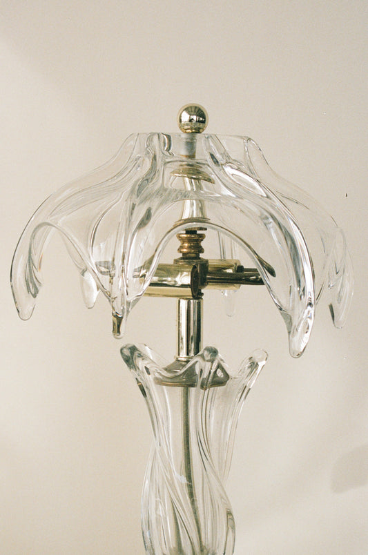 Antique Crystal and Brass Table Lamp