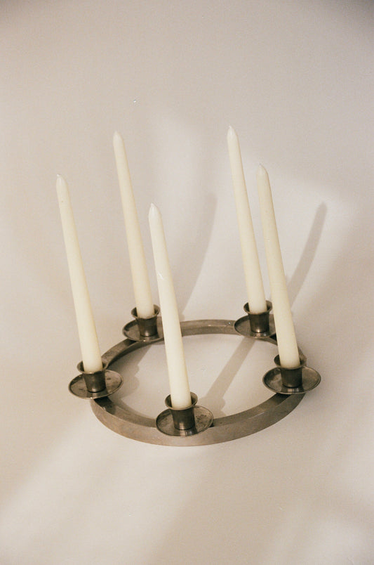 Large Circular Metal Candelabra with Patina