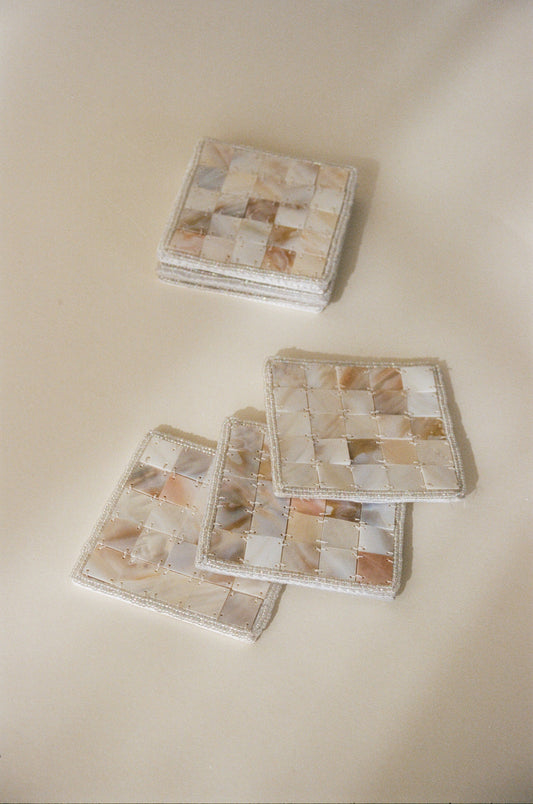 Set of 6 Beaded Shell Coasters