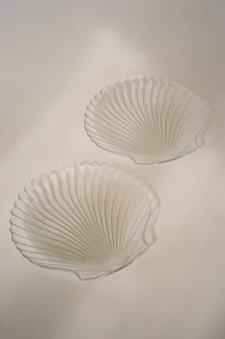 A Pair of Seashell Motif Glass Dishware
