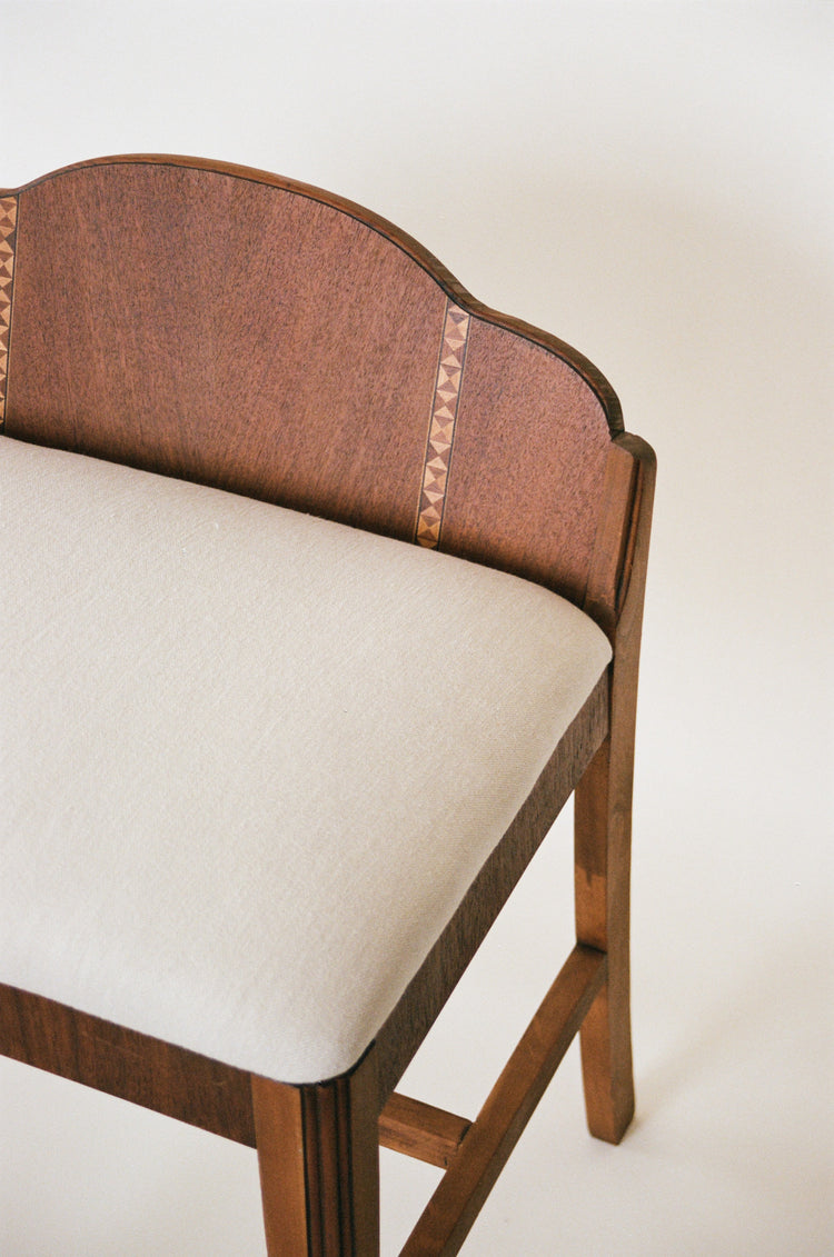 Art Deco Stool with Linen Upholstery
