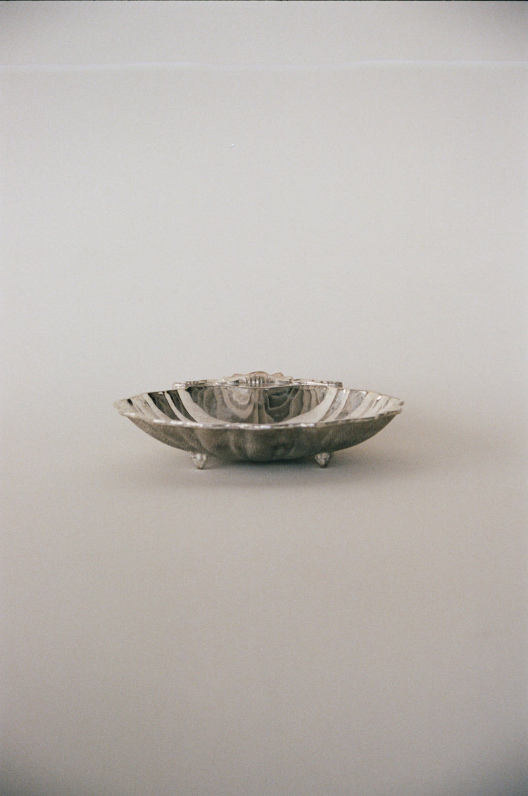 Patinated Silver-Plated Shell Catchall with Engraving