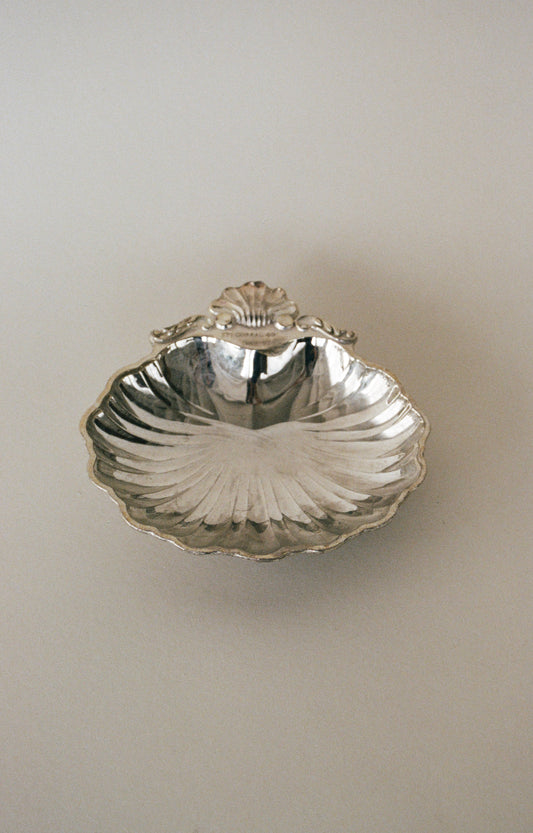 Patinated Silver-Plated Shell Catchall with Engraving