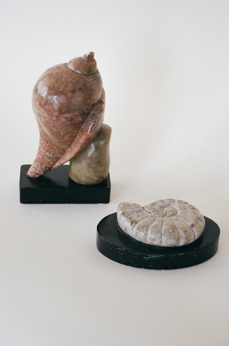 A Pair of Contemporary Sculptural Stone Seashell Motifs