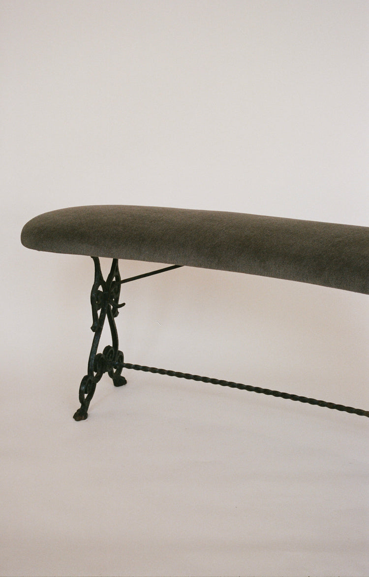 Mohair Upholstered Iron Bench
