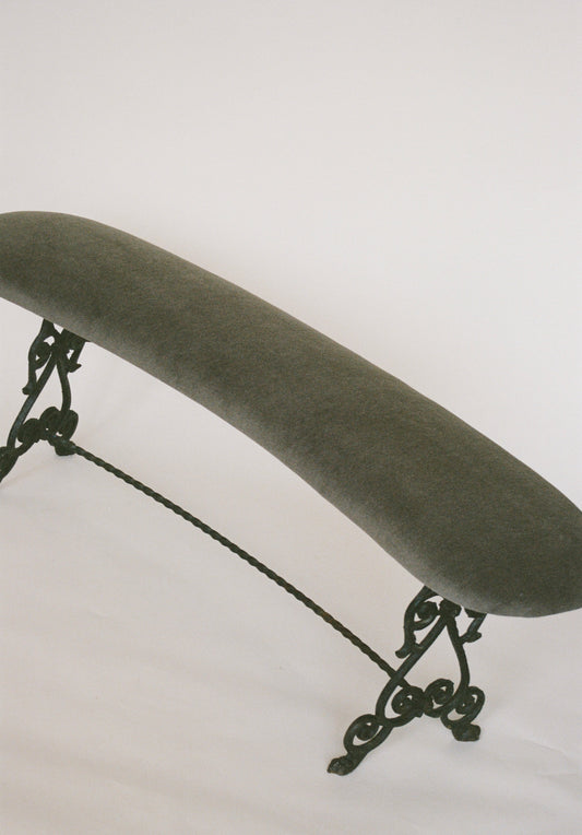 Mohair Upholstered Iron Bench