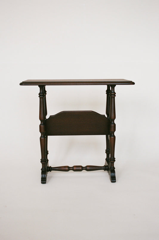 Antique Turned Wood Side Table with Shelf