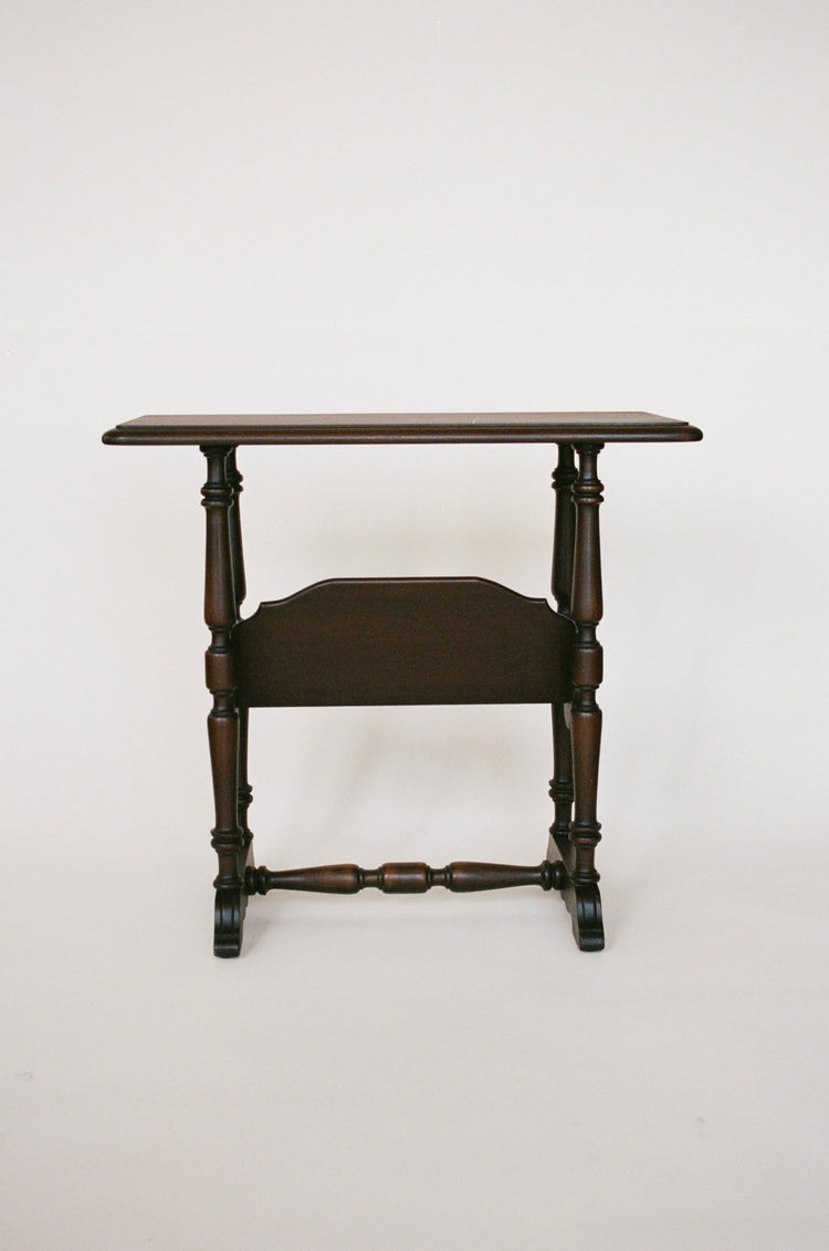 Antique Turned Wood Side Table with Shelf