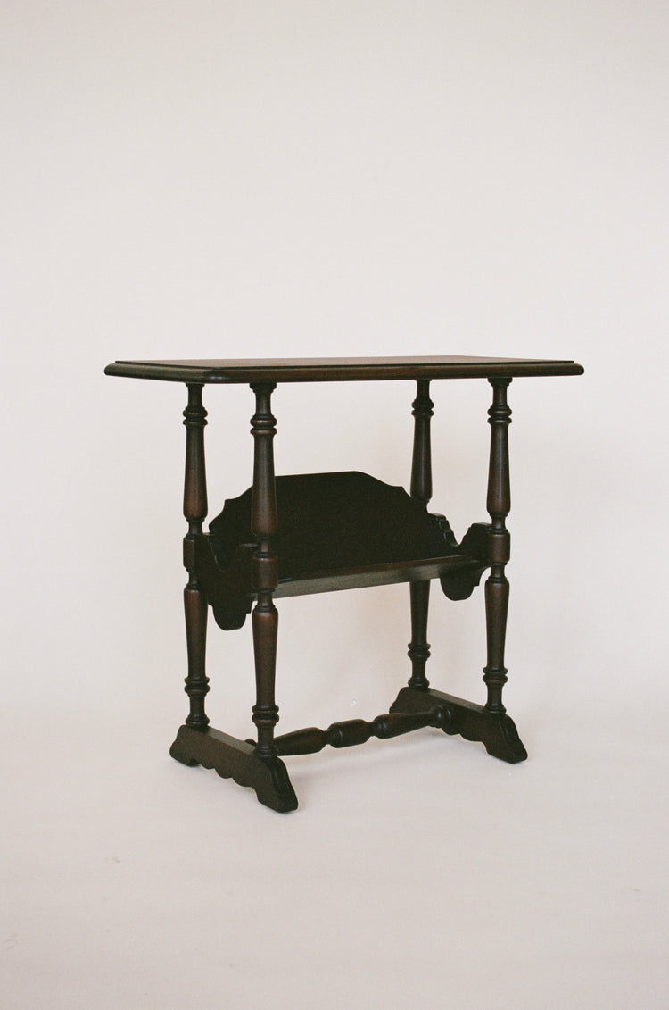 Antique Turned Wood Side Table with Shelf