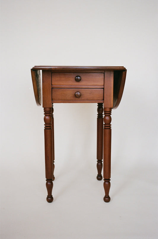 Vintage Drop-Leaf Accent Table with Two Drawers