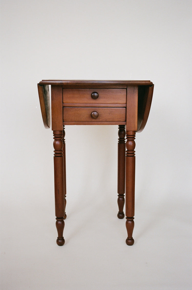 Vintage Drop-Leaf Accent Table with Two Drawers