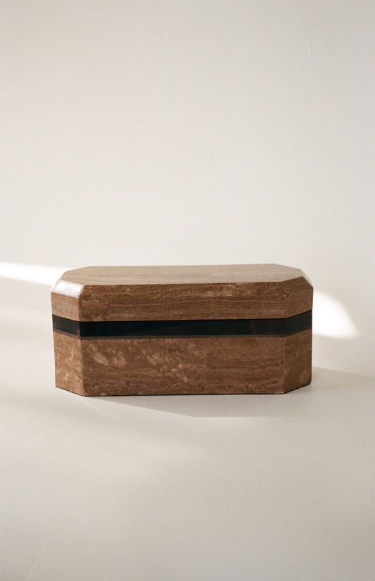 Vintage Tessellated Stone Octagonal Keepsake Box