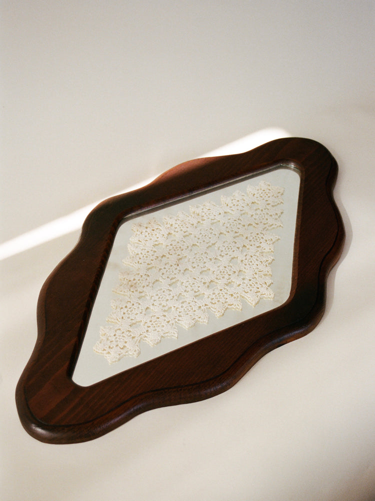 Wood Framed Mirror with Crochet Textile