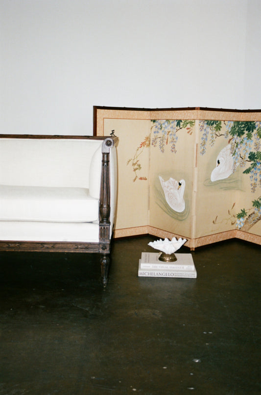Vintage Hand Painted Folding Screen with Swan Motif